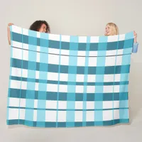 Trendy Modern Coastal Plaid Blue Fleece Blanket