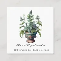 Watercolor CBD Potted Plant Square Business Card