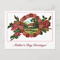 Vintage Mother's Day Greeting with Roses and Home Postcard
