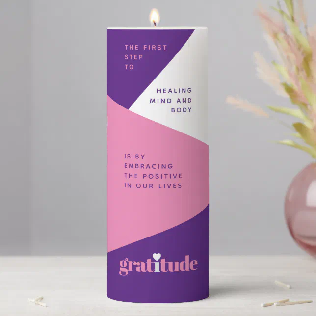 Bold Heart Purple Pink Gratitude Affirmations Pillar Candle