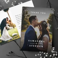 Modern Minimalist Photo Custom Text Wedding Thank You Card