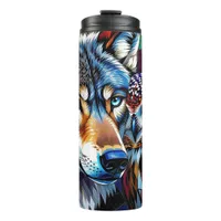Wolf and Owl Vibrant and Colorful  Thermal Tumbler