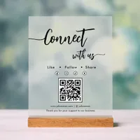 Elegant Script Social Media Single QR Code Acrylic Sign