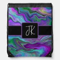 Purple, Green and Blue Fluid Art Abstract     Drawstring Bag