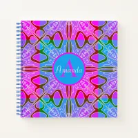 Cute Girly Whimsical Folk Art Pink Purple Blue Notebook