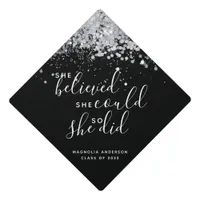 Black Glitter She Believed She Could Name Graduati Graduation Cap Topper