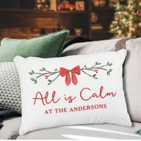 Cozy "All is Calm" Personalized Christmas Holiday  Accent Pillow