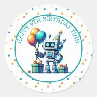 Pixel Art Robot in Orange and Teal Birthday  Classic Round Sticker