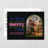 Neon Glow Cozy Arch Photo Merry Christmas Holiday Postcard