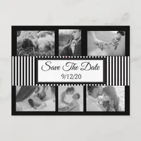 Black and White Striped Photo Save the Date Announcement Postcard