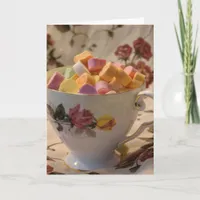 Valentine Candy and Rose Teacup Holiday Card