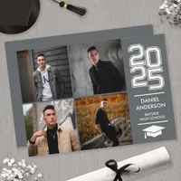 Square Photo Collage Modern Gray Graduation Invitation