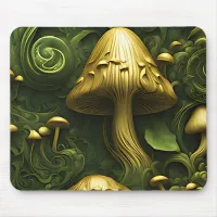 Green and gold mushroom on floral mouse pad