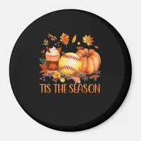 Tis The Season Pumpkin Leaf Latte Fall Softball Magnet