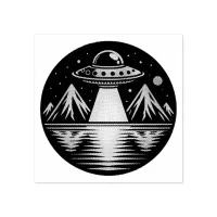 Retro UFO in the Mountains Reflecting in the Water Rubber Stamp