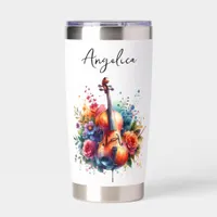 Watercolor Cello and Flowers Personalized Insulated Tumbler