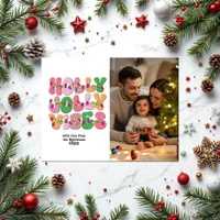 "Holly Jolly Vibes" Retro Christmas Lights Photo Holiday Postcard