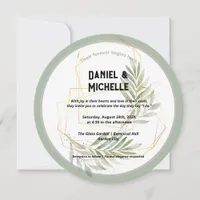 Modern Arched Black Gold Wedding Botanical Theme Invitation