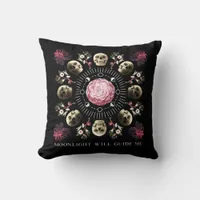 Moonlight Will Guide Me Skulls and Flowers Throw Pillow