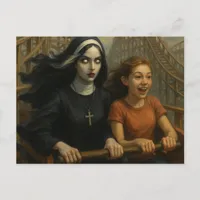 The Rollercoaster Ride Scary Nun and Child Postcard