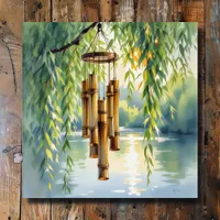 Weeping Willow, Windchimes and Lake Canvas Print
