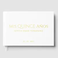 Elegant Modern White Gold Photo Quinceañera Foil Guest Book