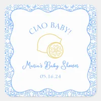 Ciao Baby! Lemon Blue Italian Baby Shower Square Sticker