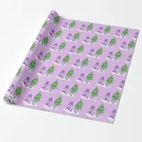 Purple Snowman Blue Bird Christmas Tree Holiday Wrapping Paper