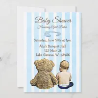 Baby and Teddy Bear Boys Baby Shower Invitation