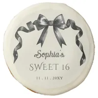 Elegant Watercolor Coquette Black Bow Sweet 16 Sugar Cookie