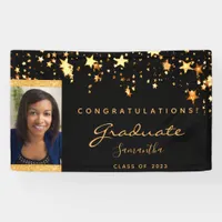 Graduation party black gold stars photo 2024 banner