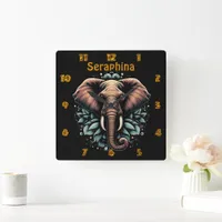 Floral dawn elephant art throw pillow square wall clock