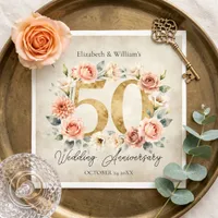 Elegant Watercolor Floral 50th Wedding Anniversary Napkins