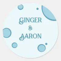 Groovy Retro Blue Circles Vintage Wedding Classic Round Sticker