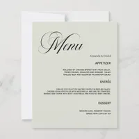 Sage green wedding dinner menu card