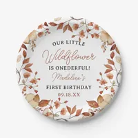  Modern Chic Wildflower Script 1st Birthday Girl  Paper Plates