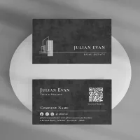 Modern Apartment Logo Black and White Realtor Business Card