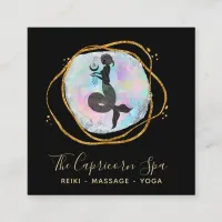 *~* Opal Watercolor Capricorn Goddess Mermaid Gold Square Business Card