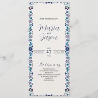 Mexican Navy White Floral Elegant Classic Wedding Program