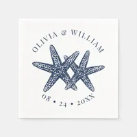 Starfish Beach Wedding Coastal Navy Blue  Napkins