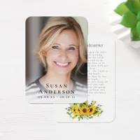 Sunflower Funeral Memorial Photo Prayer Card