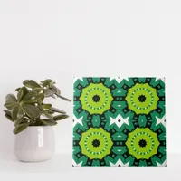 Vibrant Lime Green Black & White Geometric Pattern Ceramic Tile