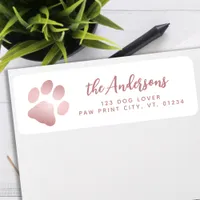 Paw Print Rose Gold Personalized Return Address Label