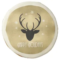 Deer Antlers Silhouette & Snowflakes Gold ID861 Sugar Cookie
