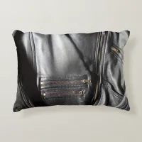 Heavy Metal Faux Leather Black Biker Jacket Photo Accent Pillow