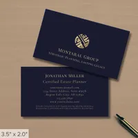 Dark Blue Modern Gold Logo Business Card