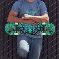 Trendy Emerald Green Fractal on Black Skateboard