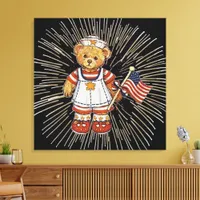 Vintage Nurse Bear with Modern White Fireworks Canvas Print