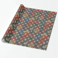 Vintage Red White Blue American Flag Stars Pattern Wrapping Paper
