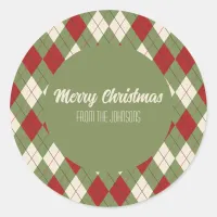 Vintage Christmas Argyle Classic Round Sticker